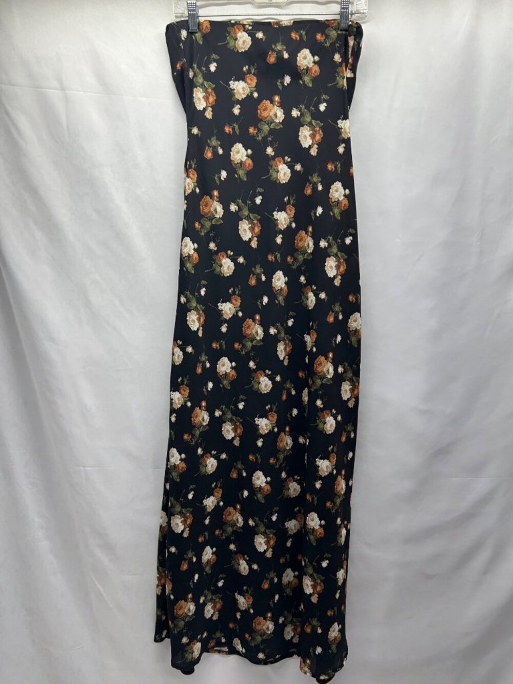 Floral Strapless Maxi Dress Black With Orange & White Roses By The Workshop Size